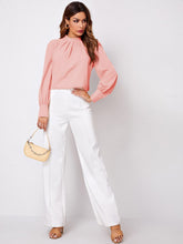 Load image into Gallery viewer, Vintage Pleated Mock-Neck Chiffon Blouse
