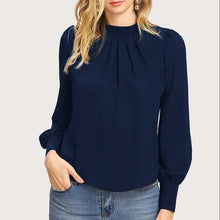 Load image into Gallery viewer, Vintage Pleated Mock-Neck Chiffon Blouse
