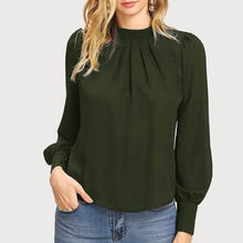 Load image into Gallery viewer, Vintage Pleated Mock-Neck Chiffon Blouse
